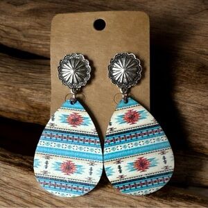 Bohemian Teardrop Earrings with Silver Accents. Western cowgirl style